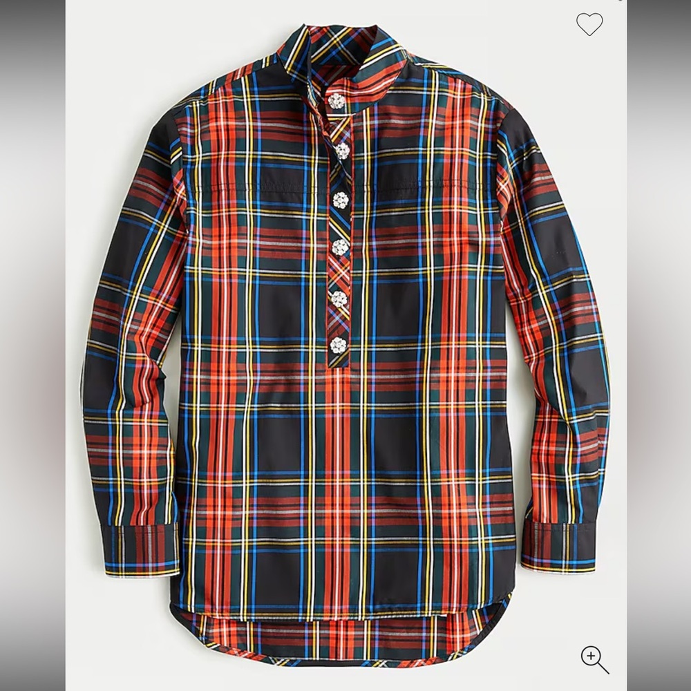 J. Crew Jeweled Button Popover Tunic in Stewart Tartan